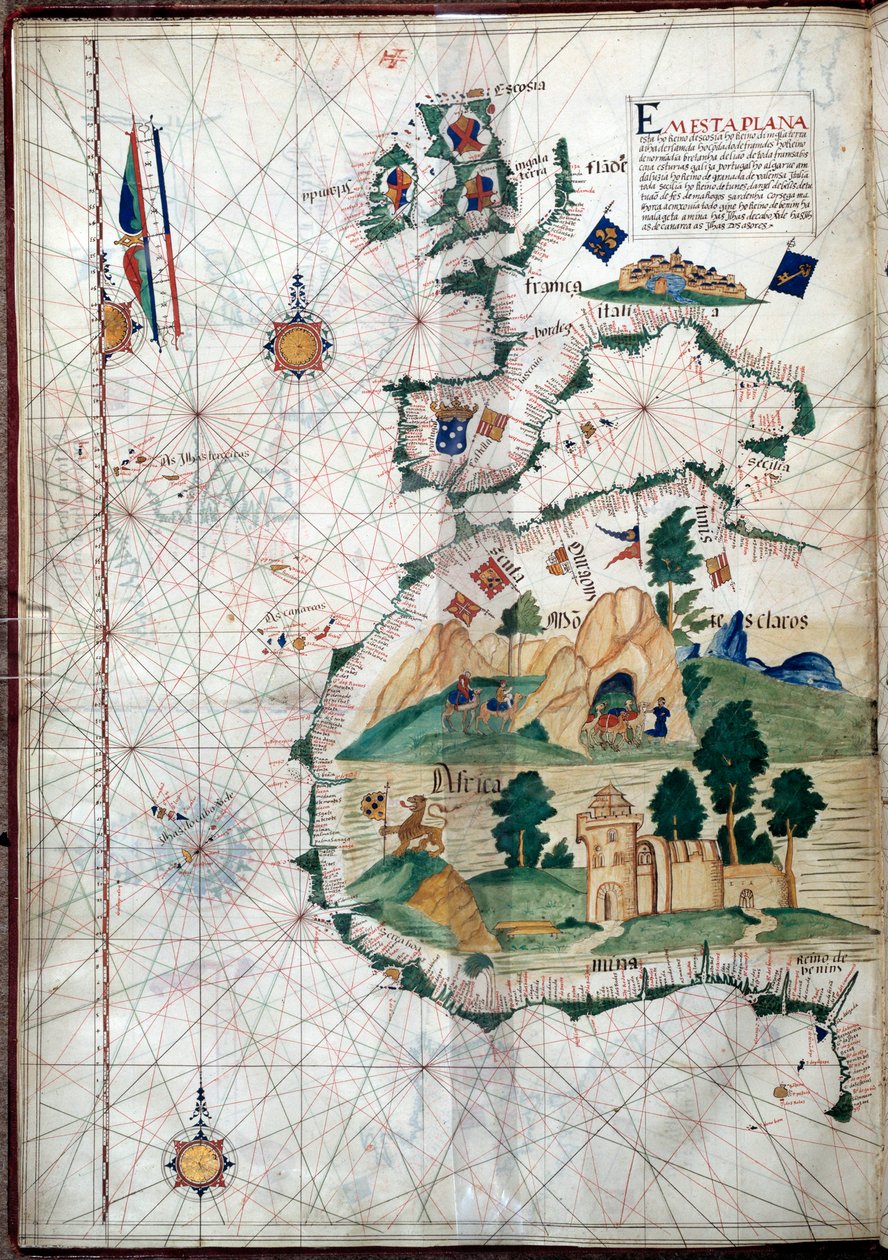 Portulan ze západního pobřeží Afriky s Kanárskými ostrovy. Zeměpisná mapa portugalského Luise Lazara (16. století) od Portuguese School