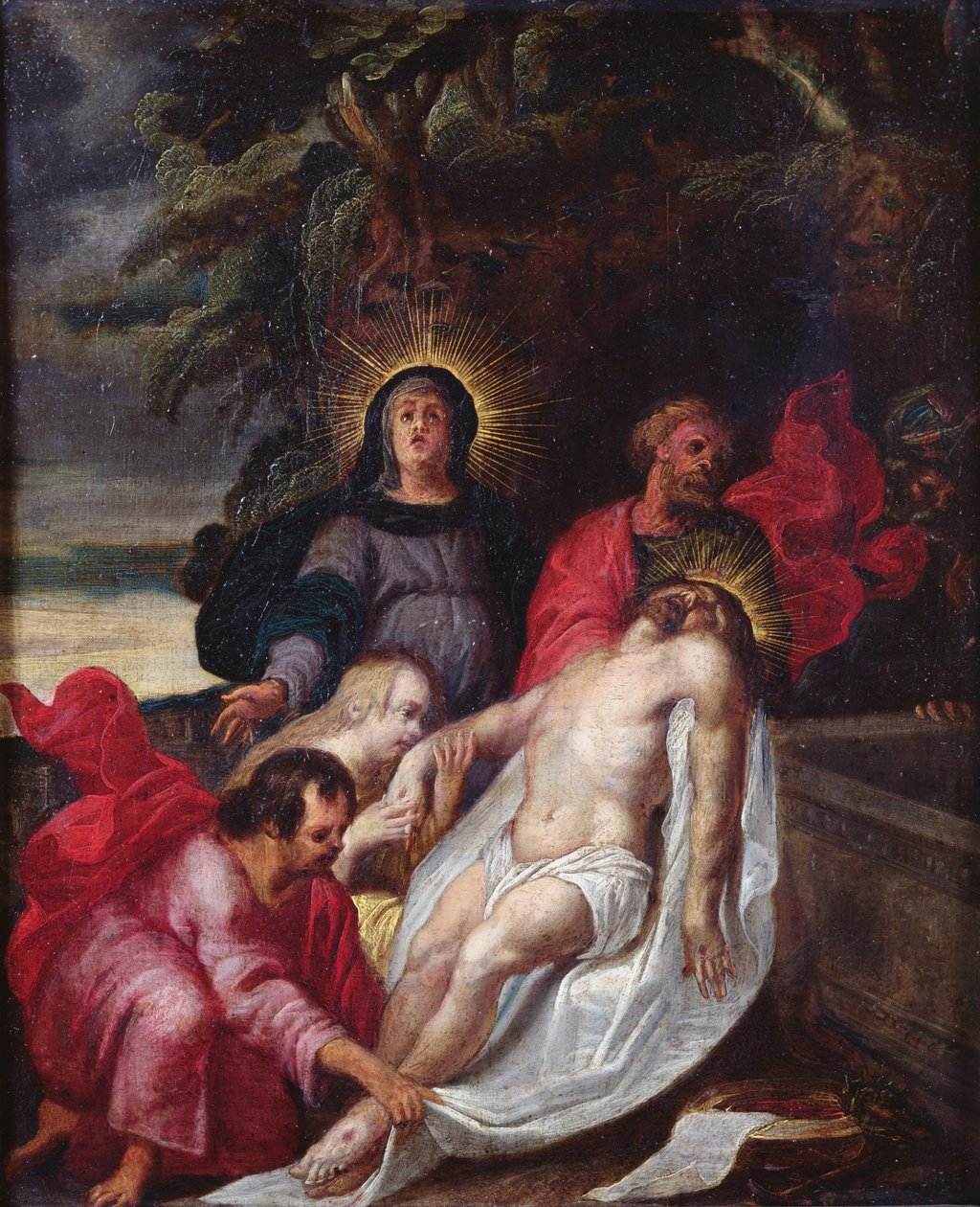 The Entombment of Christ, 1699 (olej na mědi) od Portuguese School