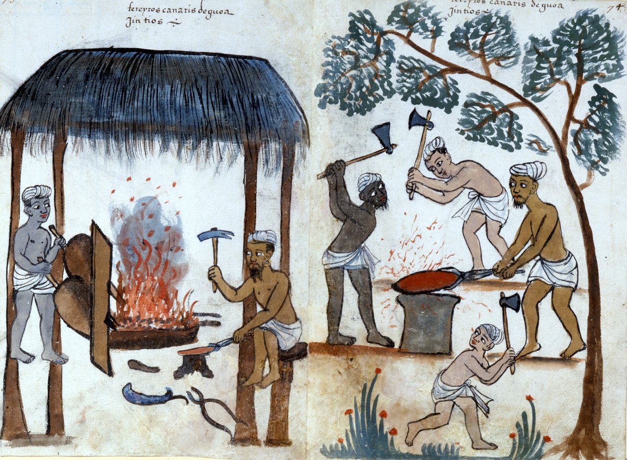 Primitivní indická metalurgie. Portugalský rukopis 16. století. Řím, Bibl. Casanatense. od Portuguese School