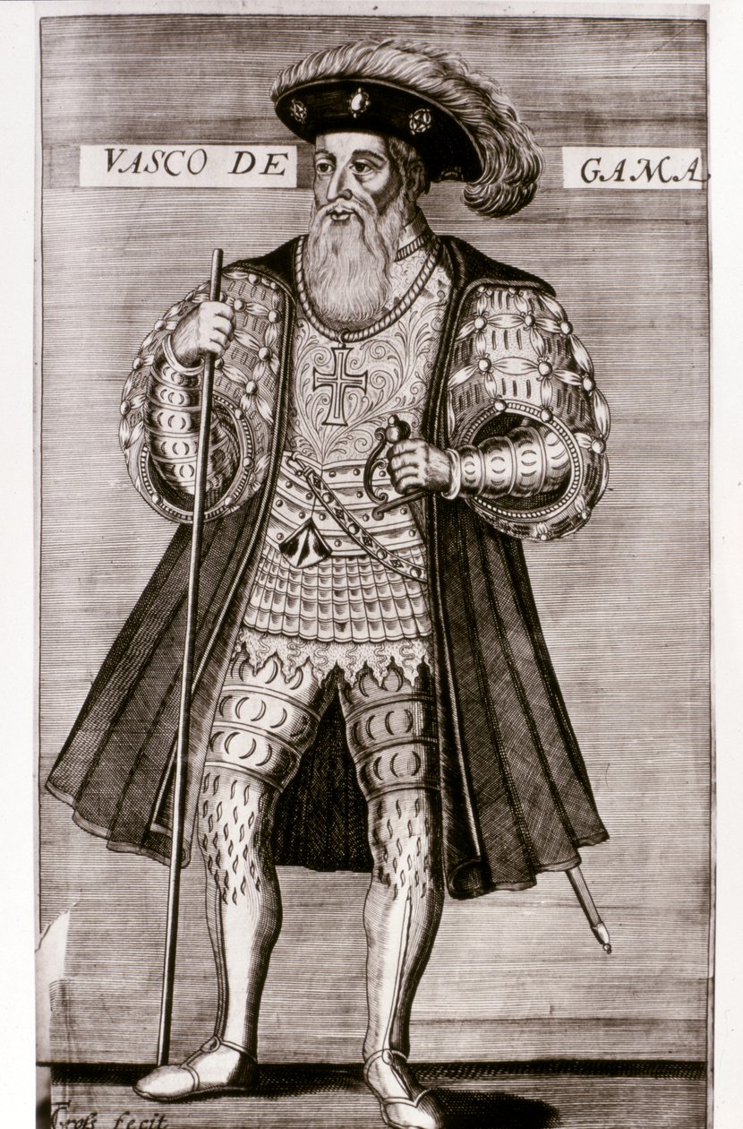VASCO DA GAMA: Ilustrace z knihy "OS LUSIADAS" od Luise Camoese, Lisabon 1572. od Portuguese School