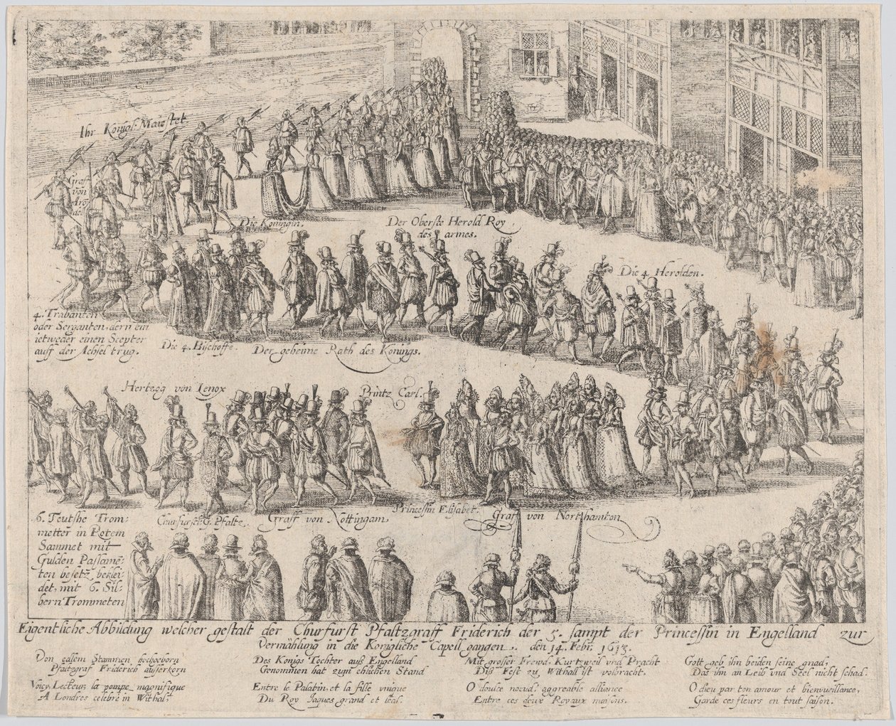 Svatební průvod na svatbu Alžběty Stuartovny, dcery Jakuba I., a..., 1613 nebo později. od Possibly by Abraham Hogenberg.