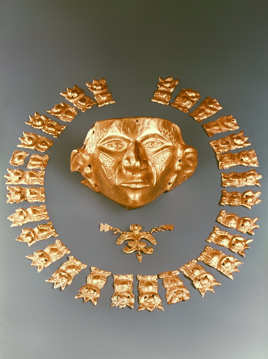 Maska, přívěsek a plakety, Cauca od Pre Columbian