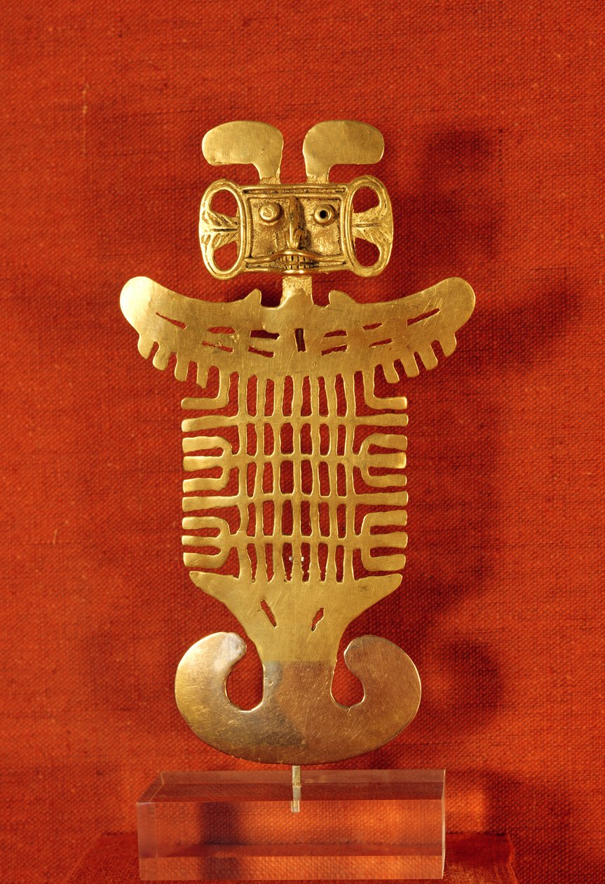 Ozdoba Tolima v podobě ptáka s lidskou hlavou z Kolumbie (zlato) od Pre Columbian