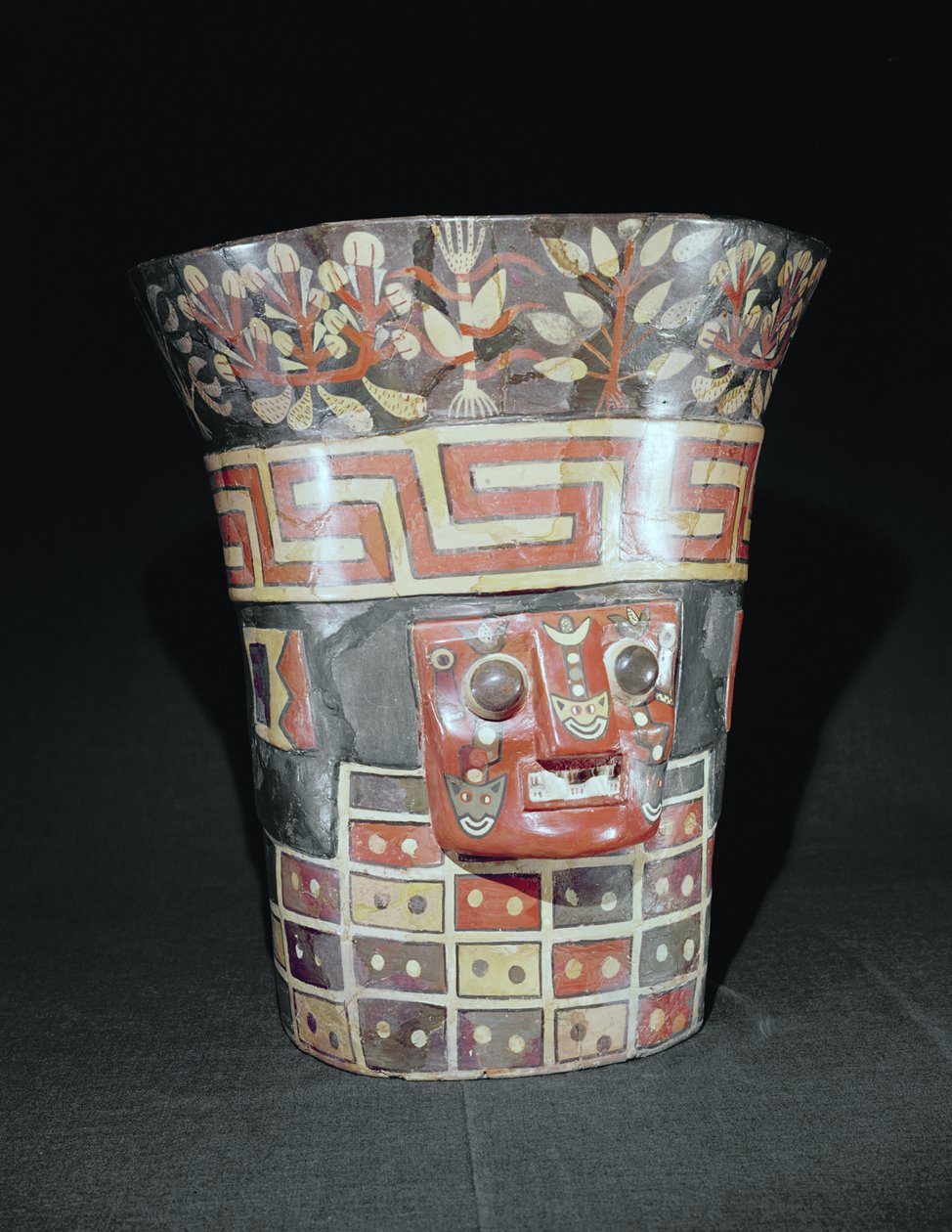 Nádoba zobrazující kukuřičné příze a zvířata, z Tiahuanaca, kolem roku 650 našeho letopočtu od Pre Columbian