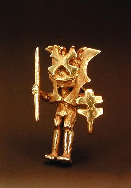 Přívěsek maskované postavy z údolí Cauca, Kolumbie (zlato) od Pre Columbian Pre Columbian