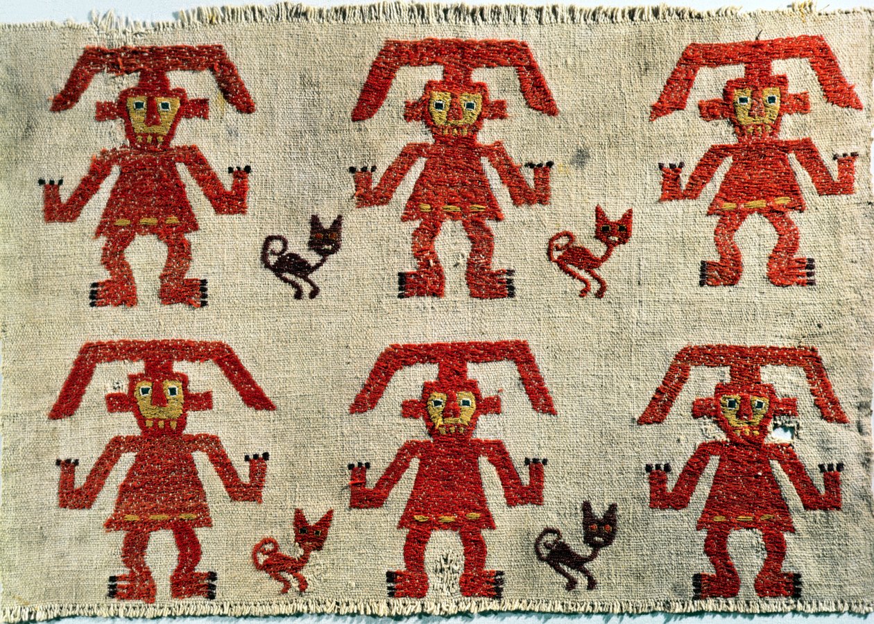 Ukázka látky Lambayeque s designem postavy, Chimu (textil) od Pre Columbian