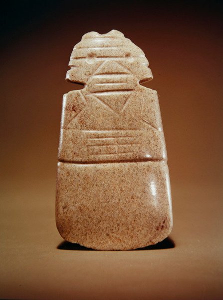 Antropomorfní bůh sekery, z Guacimo, oblast Linea Vieja (strakatý středně zelený nefrit) od Pre Columbian Pre Columbian