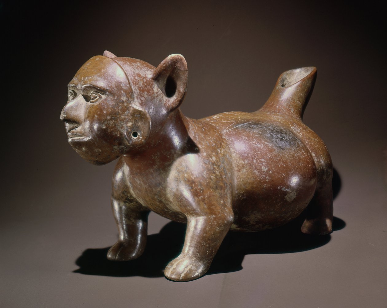 Podobizna nádoba představující psa s maskou v podobě lidské tváře, styl Colima (keramika) od Pre Columbian Pre Columbian