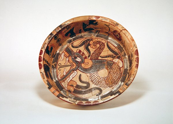 Velká plochá mísa s drakem, Los Tuxtlas, Vera Cruz (keramika) od Pre Columbian Pre Columbian