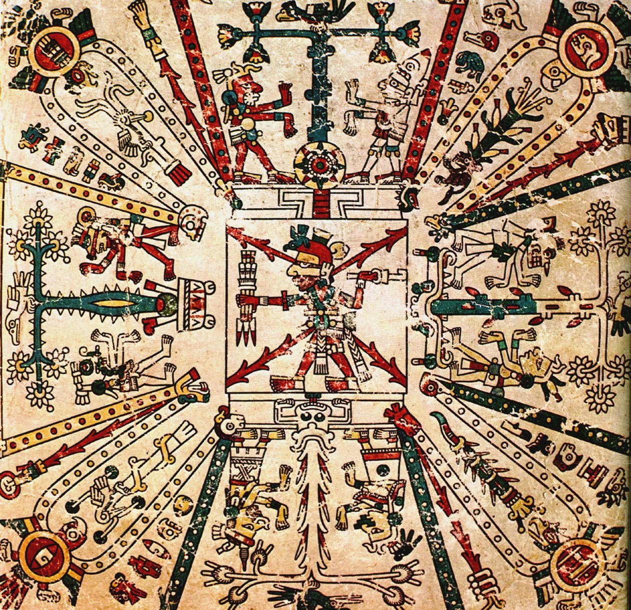 Aztécký bůh Xiuhtecuhtli. Kodex Fejérváry-Mayer, 15. století od Pre Columbian art