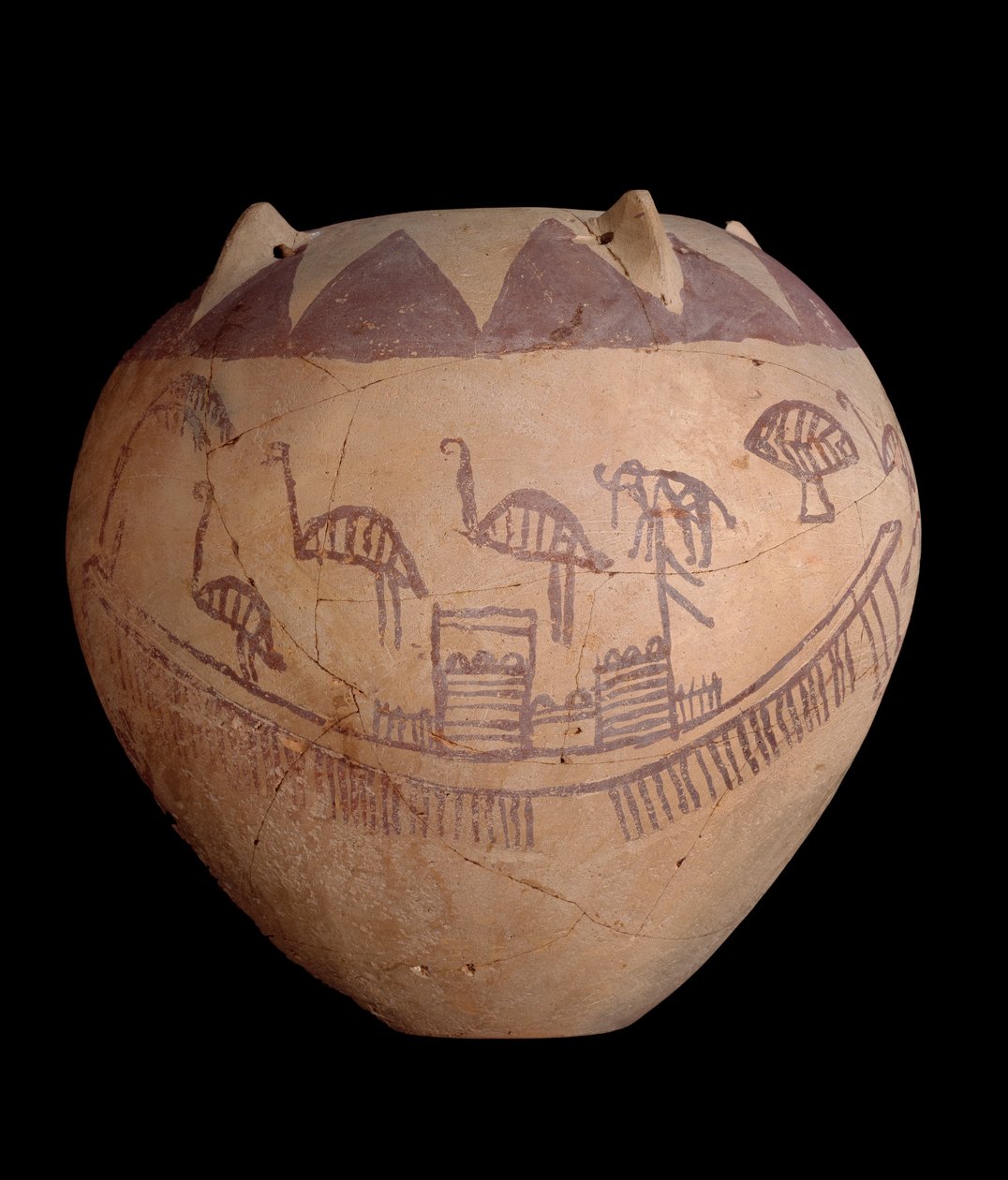 Dóza z pálené hlíny s malovanou výzdobou, včetně lodiček a zvířat, cca 3400-3300 př.nl (hlína) od Predynastic Period Egyptian