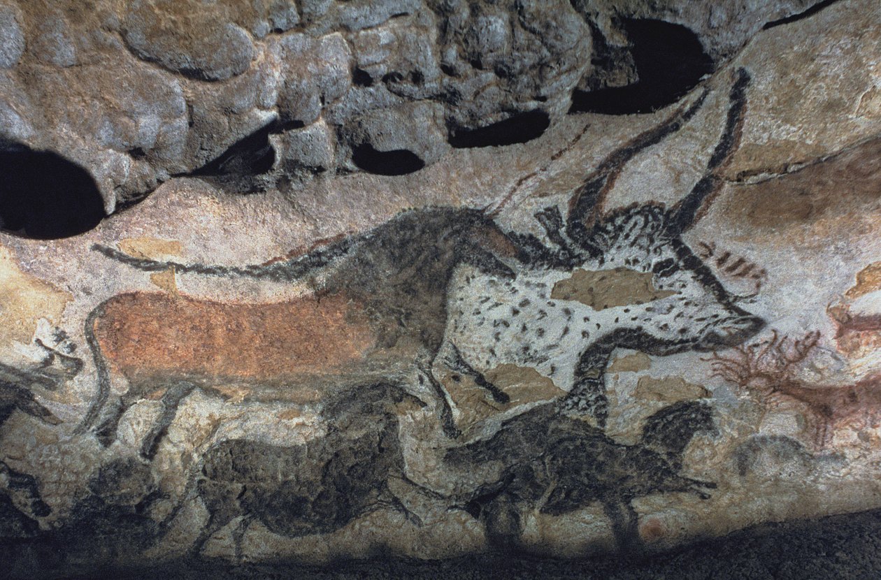 Skalní malba býka a koní, cca 17 000 př. n. l. (jeskynní malba) od Prehistoric