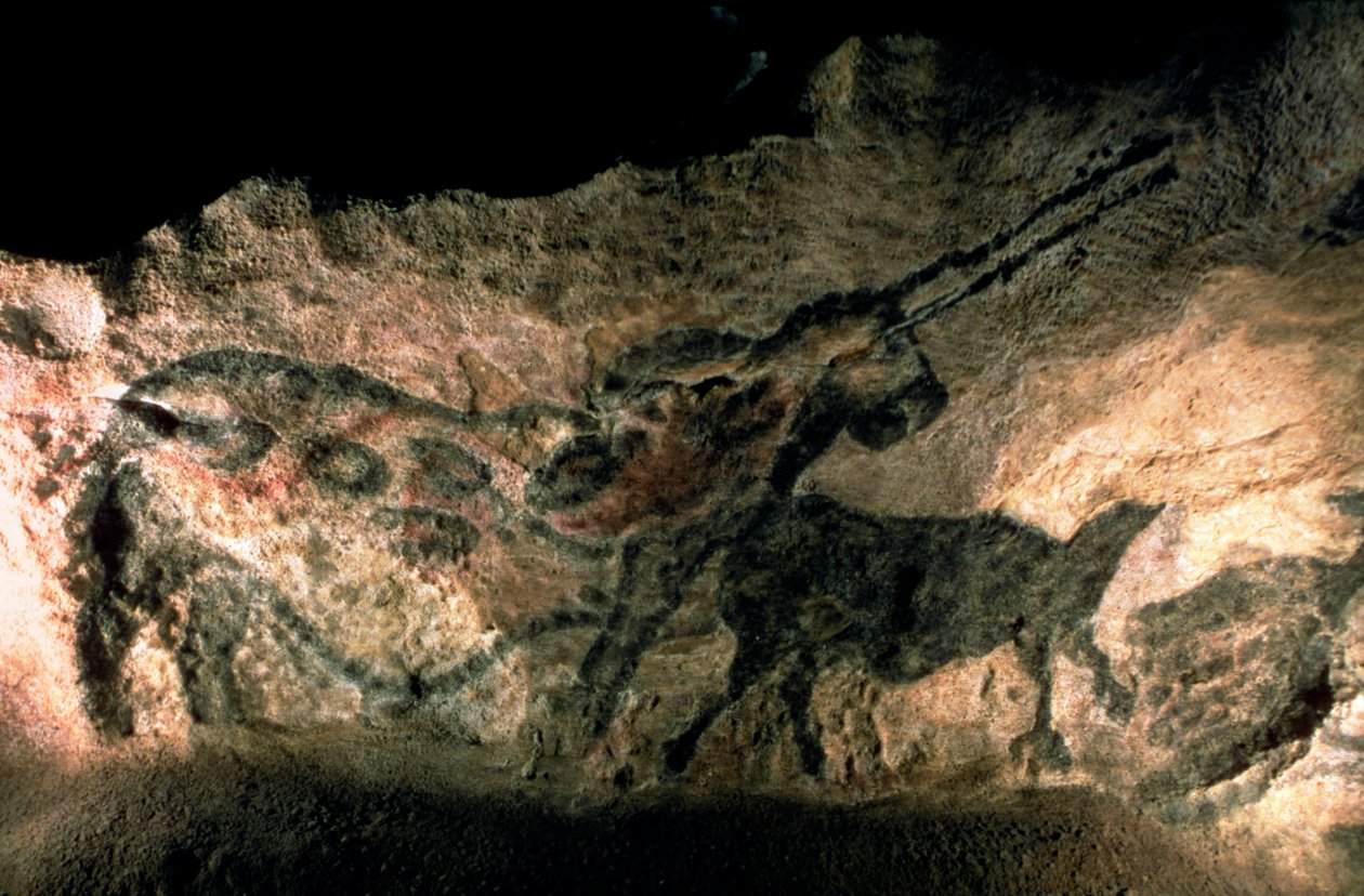 Skalní malba rohatého zvířete, cca 17 000 př. n. l. (jeskynní malba) od Prehistoric