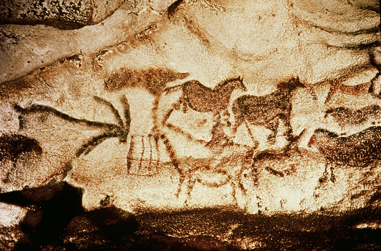 Koně a jeleni z jeskyní v Altamiře, cca 15 000 př. n. l. (jeskynní malba) od Prehistoric