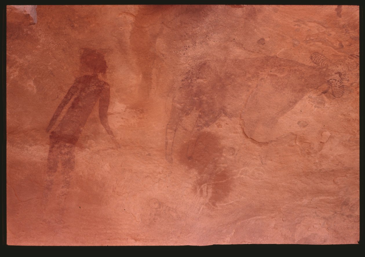 Lidská postava a býk (skalní malba) od Prehistoric