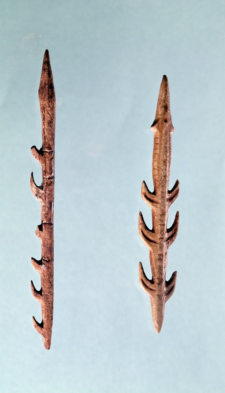 Dvě harpuny, období horního paleolitu, 35000-10000 př.nl (pazourek) od Prehistoric