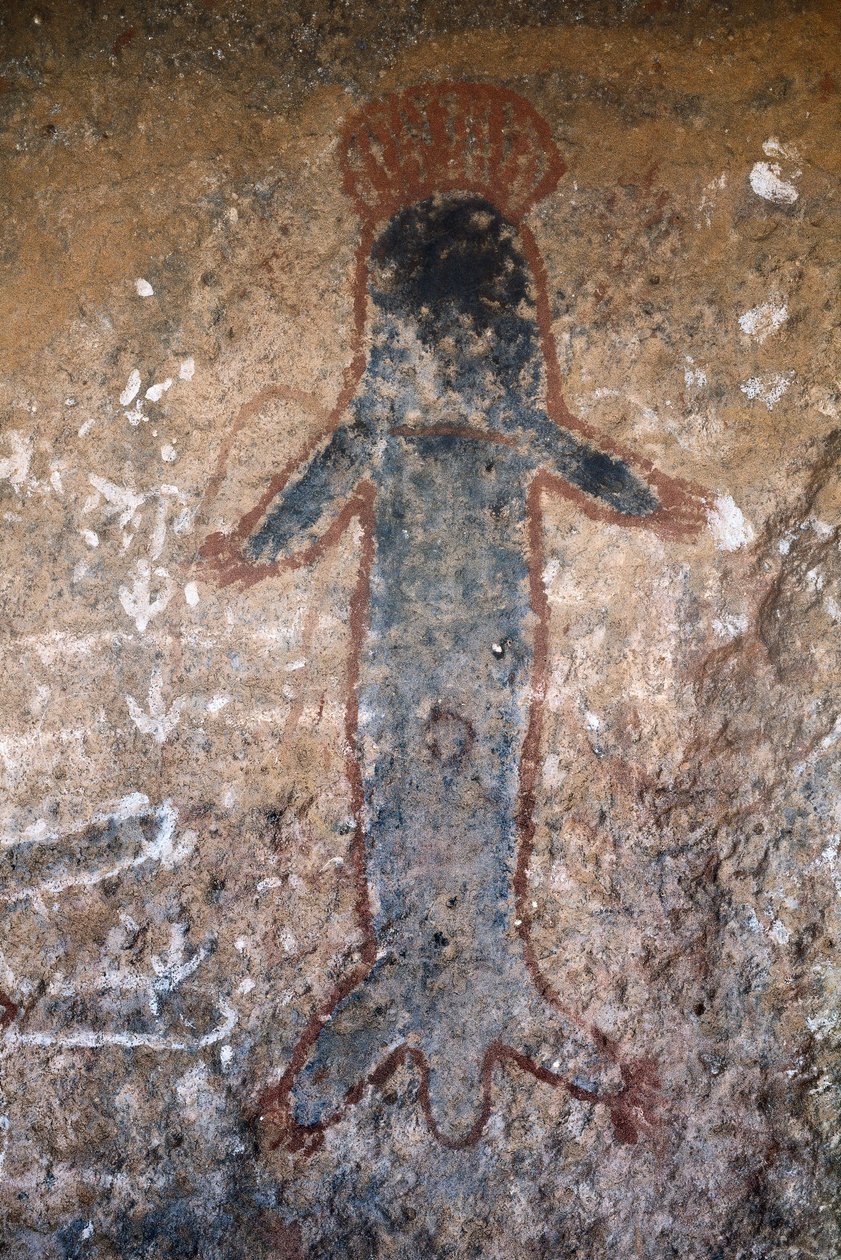 Domorodá skalní malba, postava ženy (tiliqua?), v Uluru (nebo Ayers Rock), v Severním teritoriu, ve střední Austrálii (malba) od Prehistoric Prehistoric