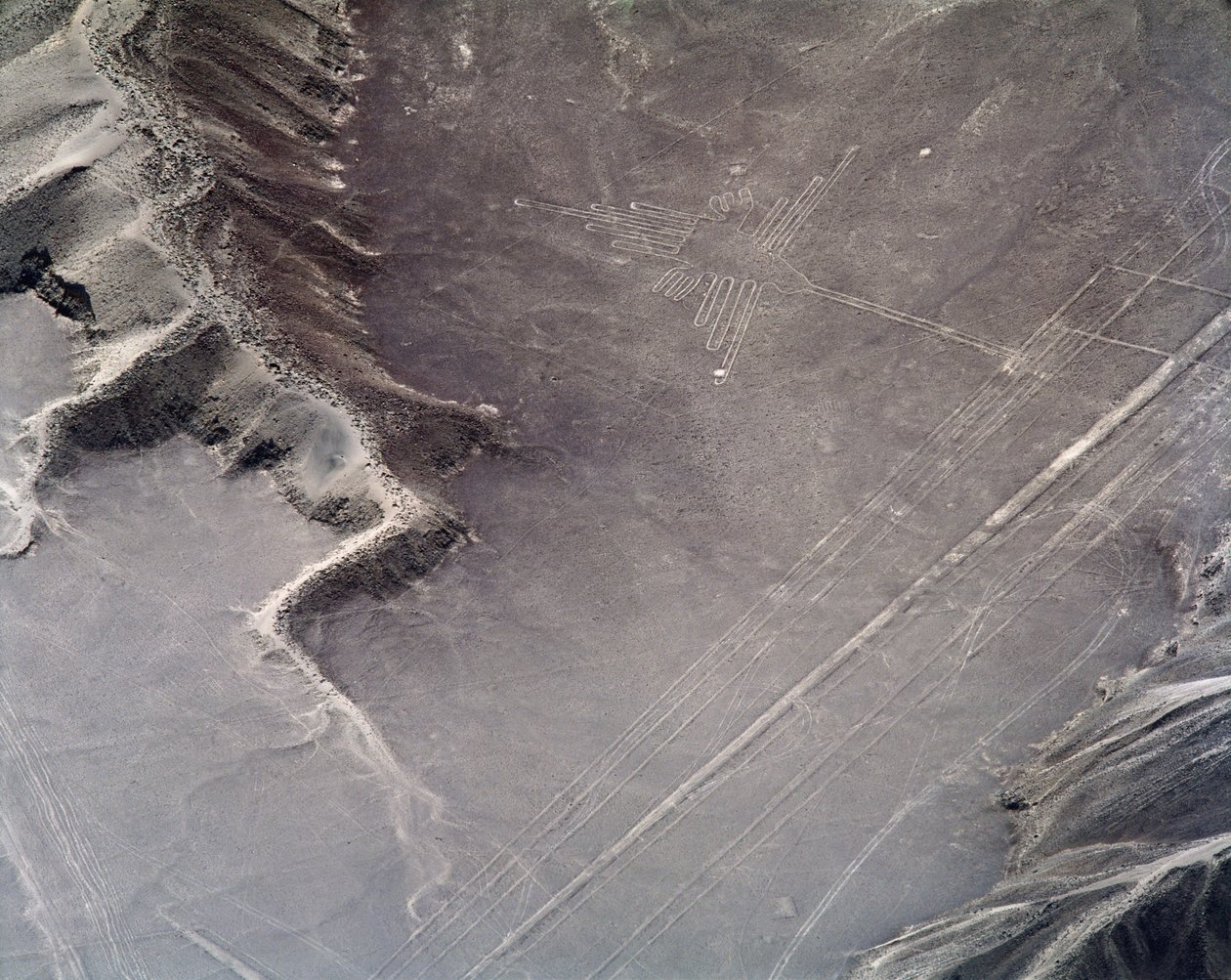 Letecký pohled na kolibříka, Nazca Lines (fotografie od Prehistoric Prehistoric