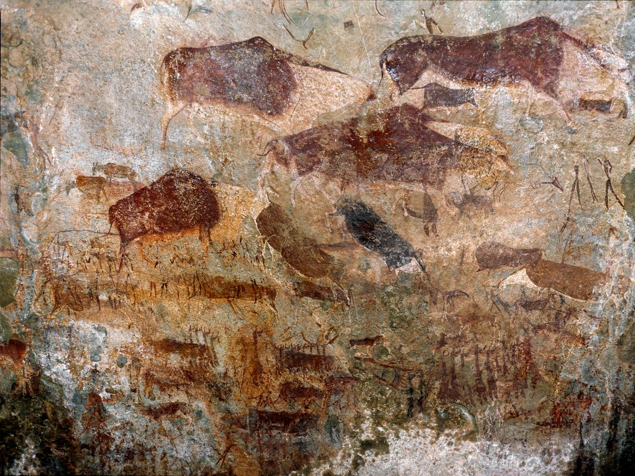 Jeskynní malby vytvořené lidmi san, třetí tisíciletí před naším letopočtem od Prehistoric Prehistoric