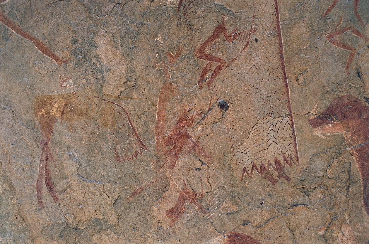 Lidské a zvířecí postavy (jeskynní malba) od Prehistoric Prehistoric