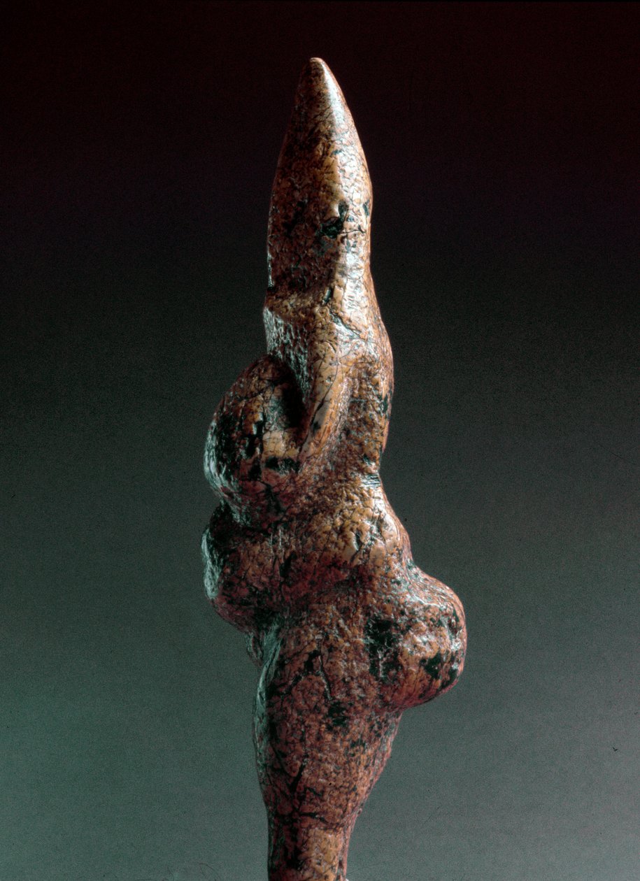 Prehistorie: Venuše de Savignano, antropomorfní litická socha nalezená v roce 1925 v Savignano sul Panaro. Vrchní paleolit, doba kamenná Výška: 22 cm. Luigi Pigorini Národní muzeum prehistorie a etnografie (Muzeum prehistorie a etnografie), Řím, Itálie. od Prehistoric Prehistoric