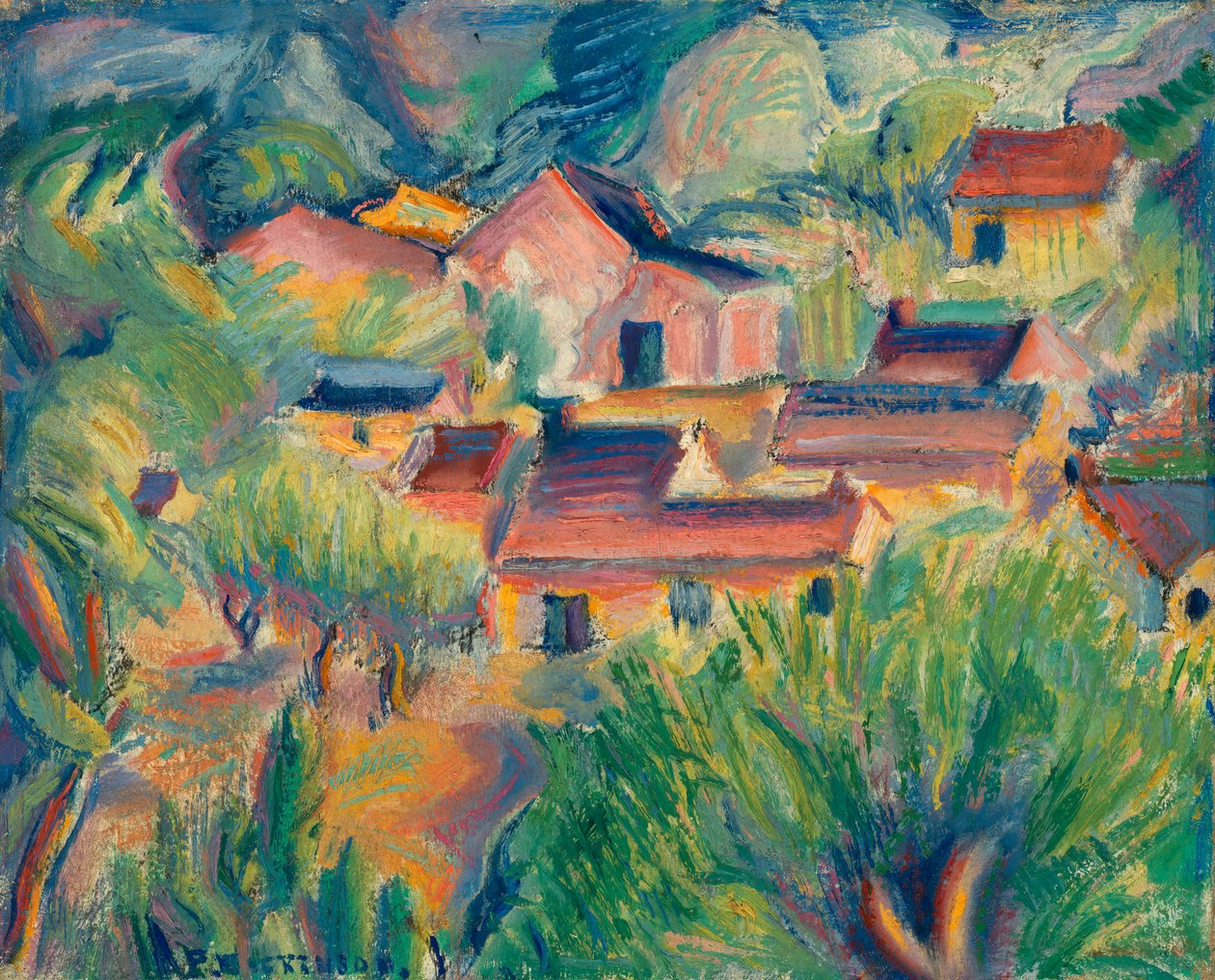Domy a krajina, ca. 1918. od Preston Dickinson
