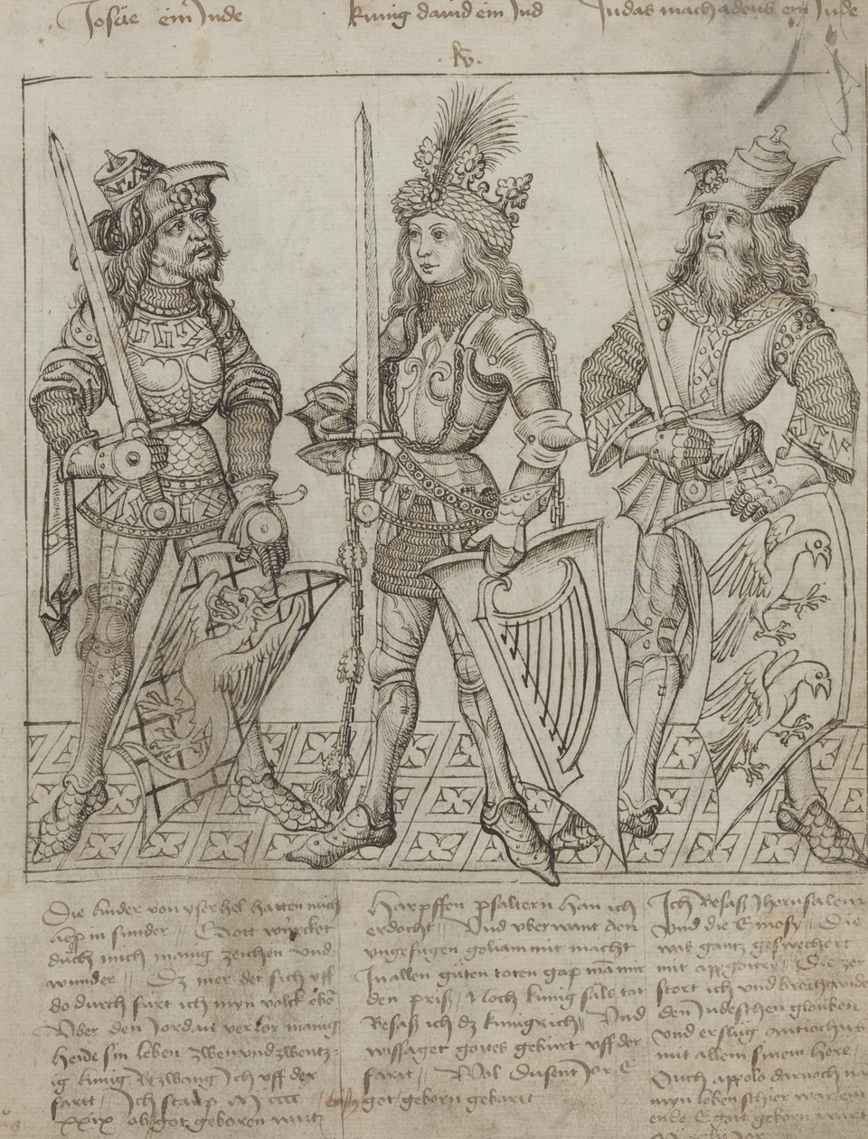 Joshua, král David a Judas Maqboose od Primary Master of the Strassburg Chronicle