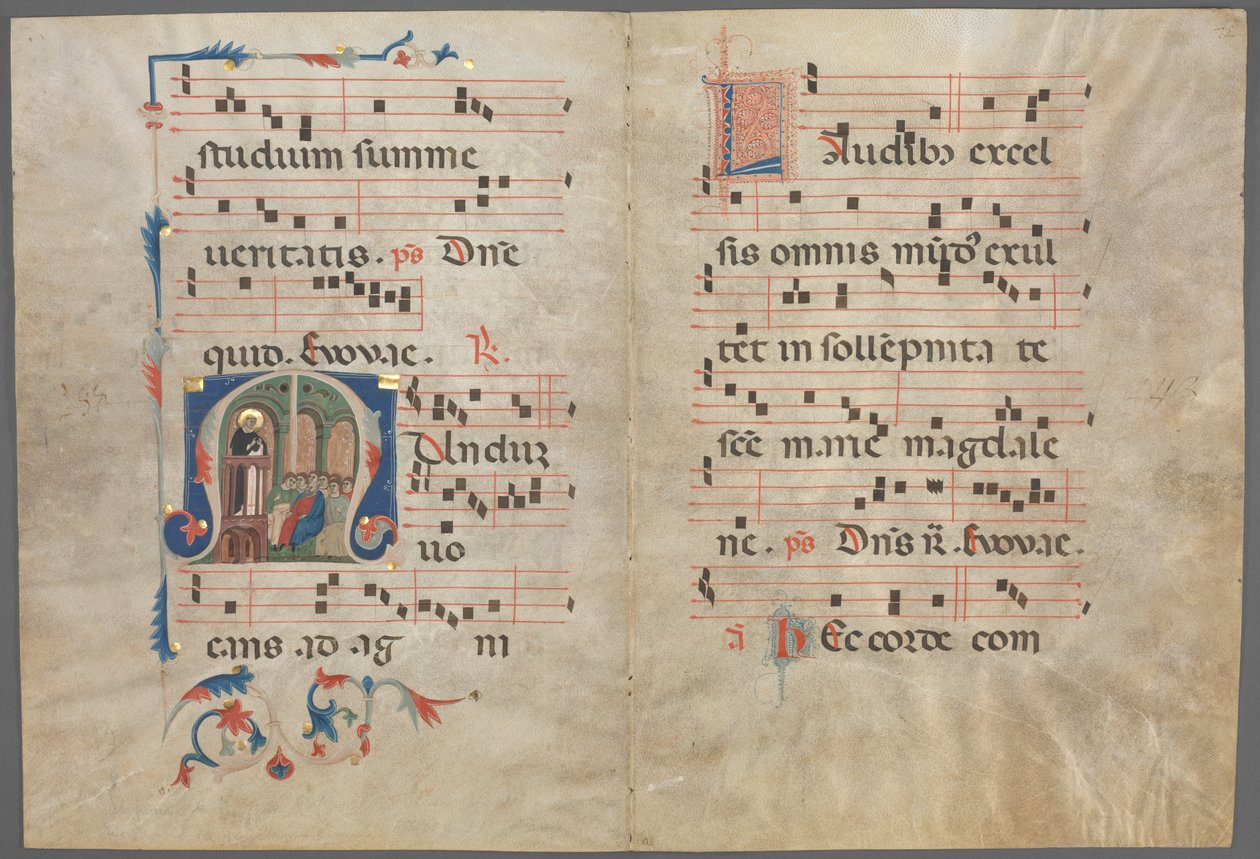 Bifolium z antifonáře: Iniciála M s kázáním svatého Dominika, c. 1320-1340. od Primo Miniatore di San Domenico