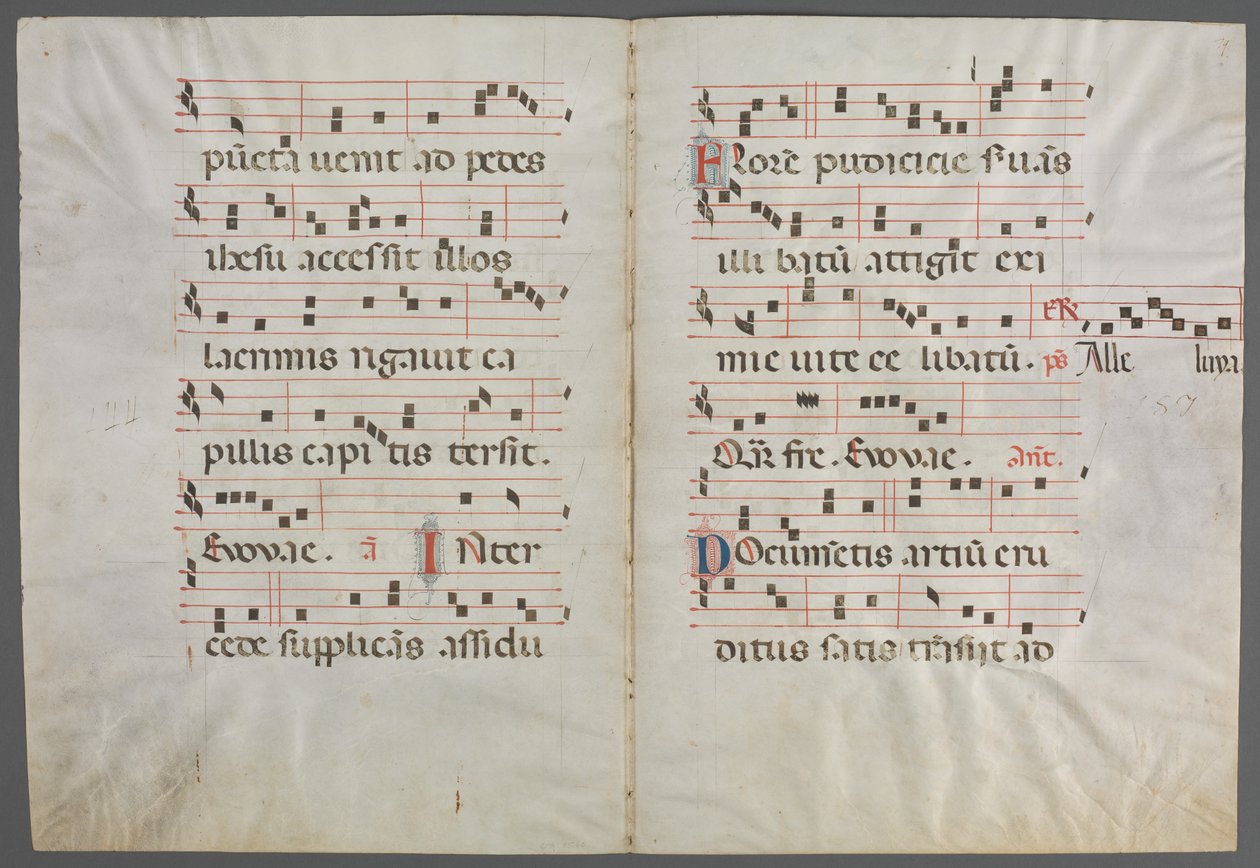 Bifolium z antifonáře: Hudba od Primo Miniatore di San Domenico