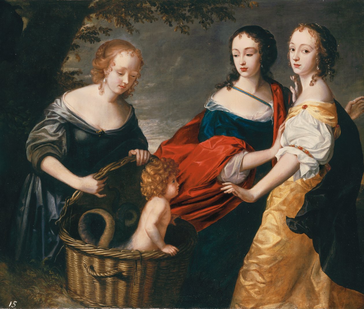 Alegorický portrét tří dam a dítěte jako Nalezení Erichthonia od Princess Louise Hollandine of the Rhine