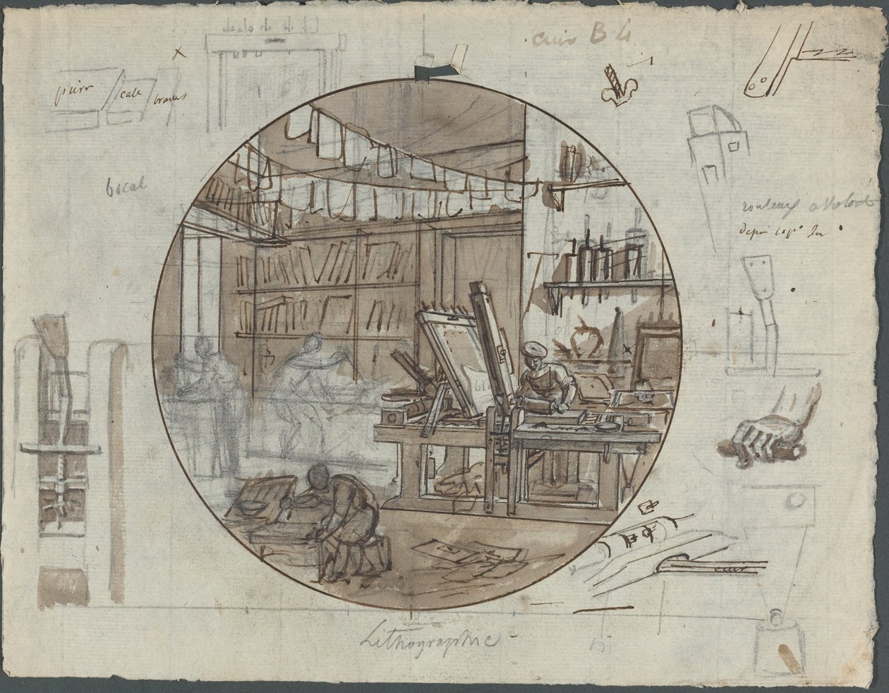 Litografická dílna od Probably French 19th Century