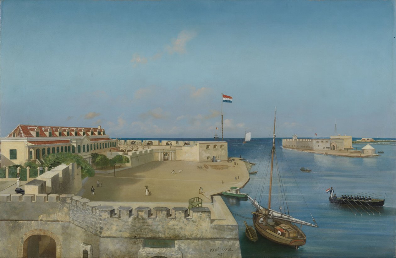 Vstup do přístavu Willemstad s vládním palácem od Prosper Crébassol (signed by artist)
