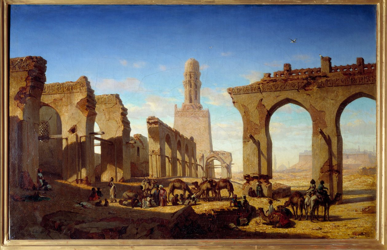 Ruiny mešity chalífy Al Hakima v Káhiře Malba Prospera Marilhata (1811-1847) Slunce z 19. století. 0,84x1,3m od Prosper Georges Antoine Marilhat