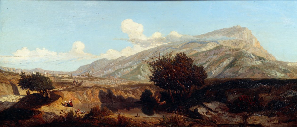 Pohled na svatou horu Vítězná krajina maquis na jihu. Obraz Prospera Josepha Gresyho (1804-1874) 19. století Aix en Provence, Musee Granet od Prosper Joseph Gresy