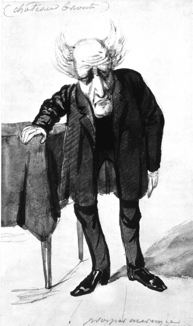 Francois Rene francouzský spisovatel, vikomt z Chateaubriand (1768-1848) francouzský spisovatel, kreslený film Prosper Merimee (rytina) od Prosper Merimee