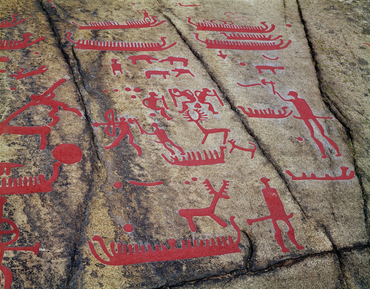 Scény z lovu lodí a jelenů (skalní řezba) od Protohistoric