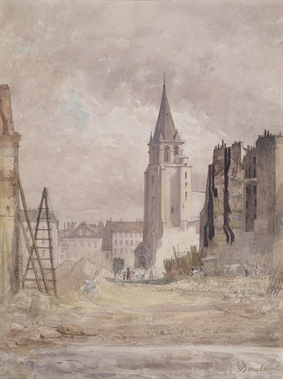 Demolice Saint-Germain-des-Pres, c. 1867-68 (wc na papíře) od Prudent Leon Bouchaud