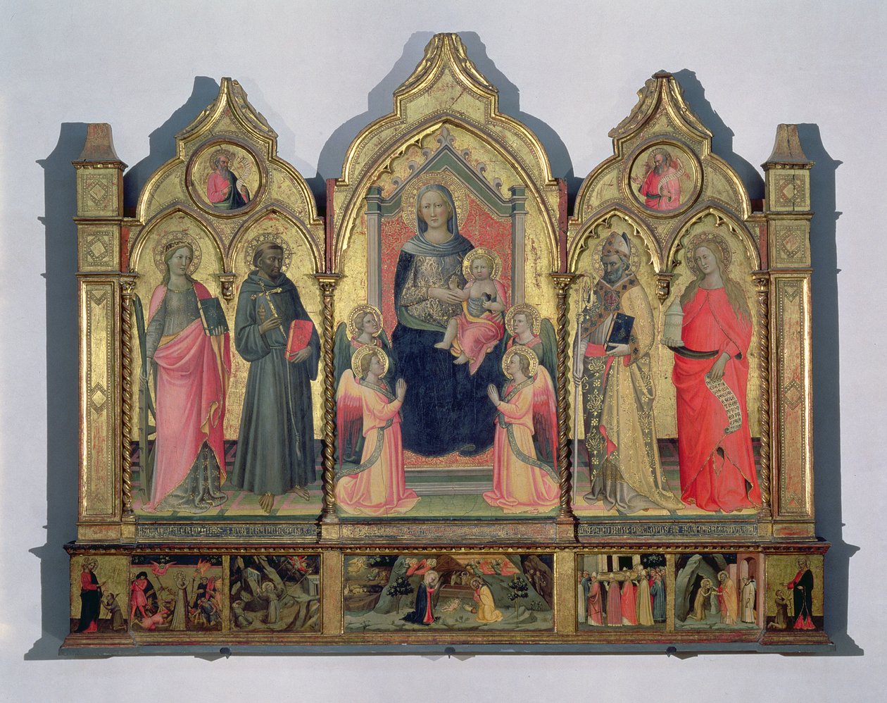 Madona s dítětem na trůně se svatou Kateřinou, svatou drancis, svatým Zenobiem a svatou Marií Magdalenou (temperová deska) od Pseudo Ambrogio di Baldese