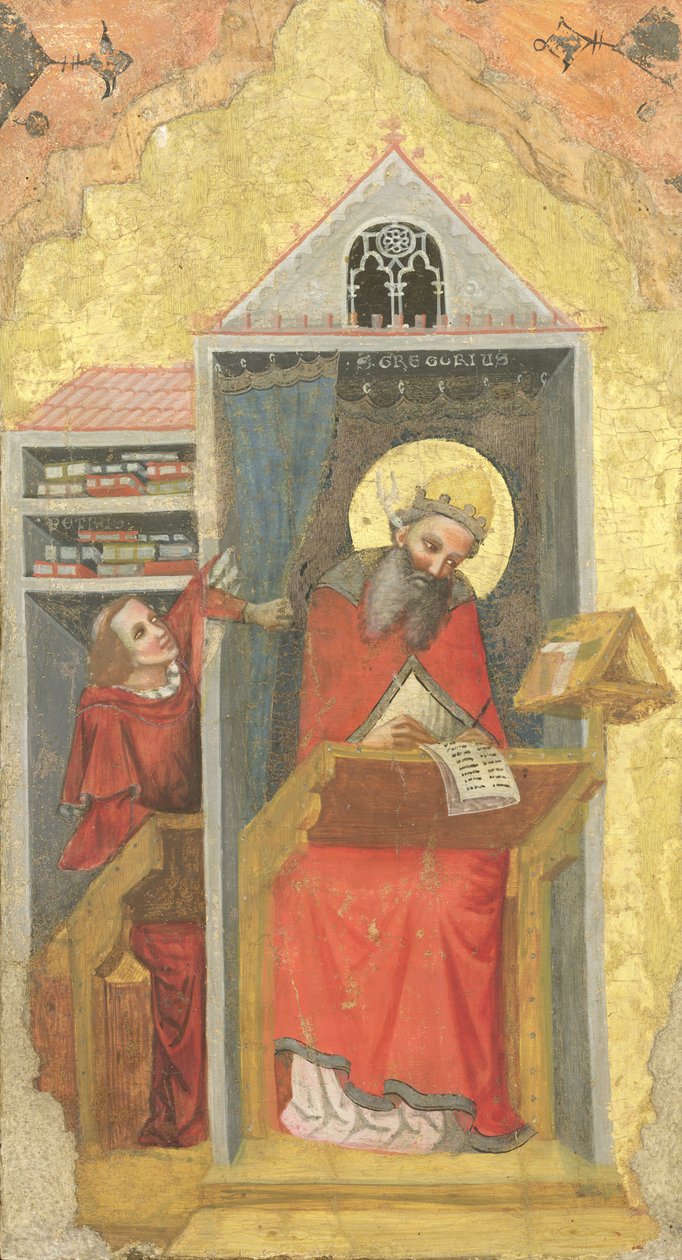 Svatý Řehoř Veliký (540-604) ve své studii (tempera na panelu) od Pseudo Jacopino di Francesco
