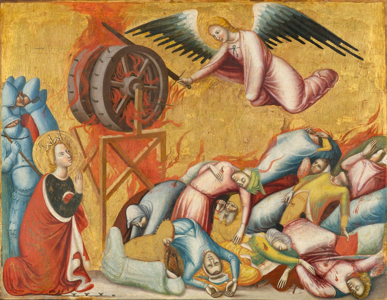 Svatá Kateřina Alexandrijská osvobozená od kola, kolem 1325-1330 (tempera a plátkové zlato na desce) od Pseudo Jacopino di Francesco