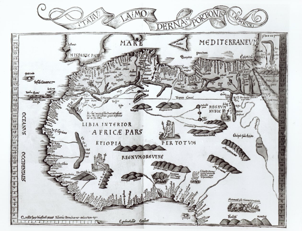 Mapa znázorňující sever Afriky z Atlasu od Ptolemaia, 1. polovina 16. století od Ptolemy