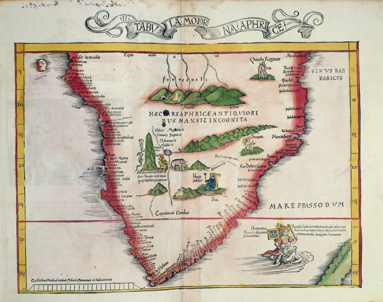 Mapa jižní Afriky, publikovaná ve Štrasburku v roce 1522 od Ptolemy