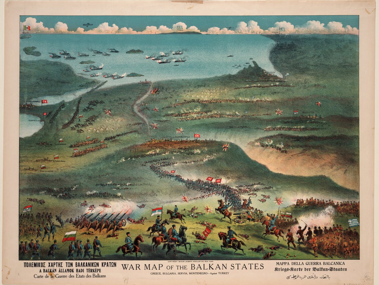 Válečná mapa balkánských států od Publisher Joseph Koehler New York