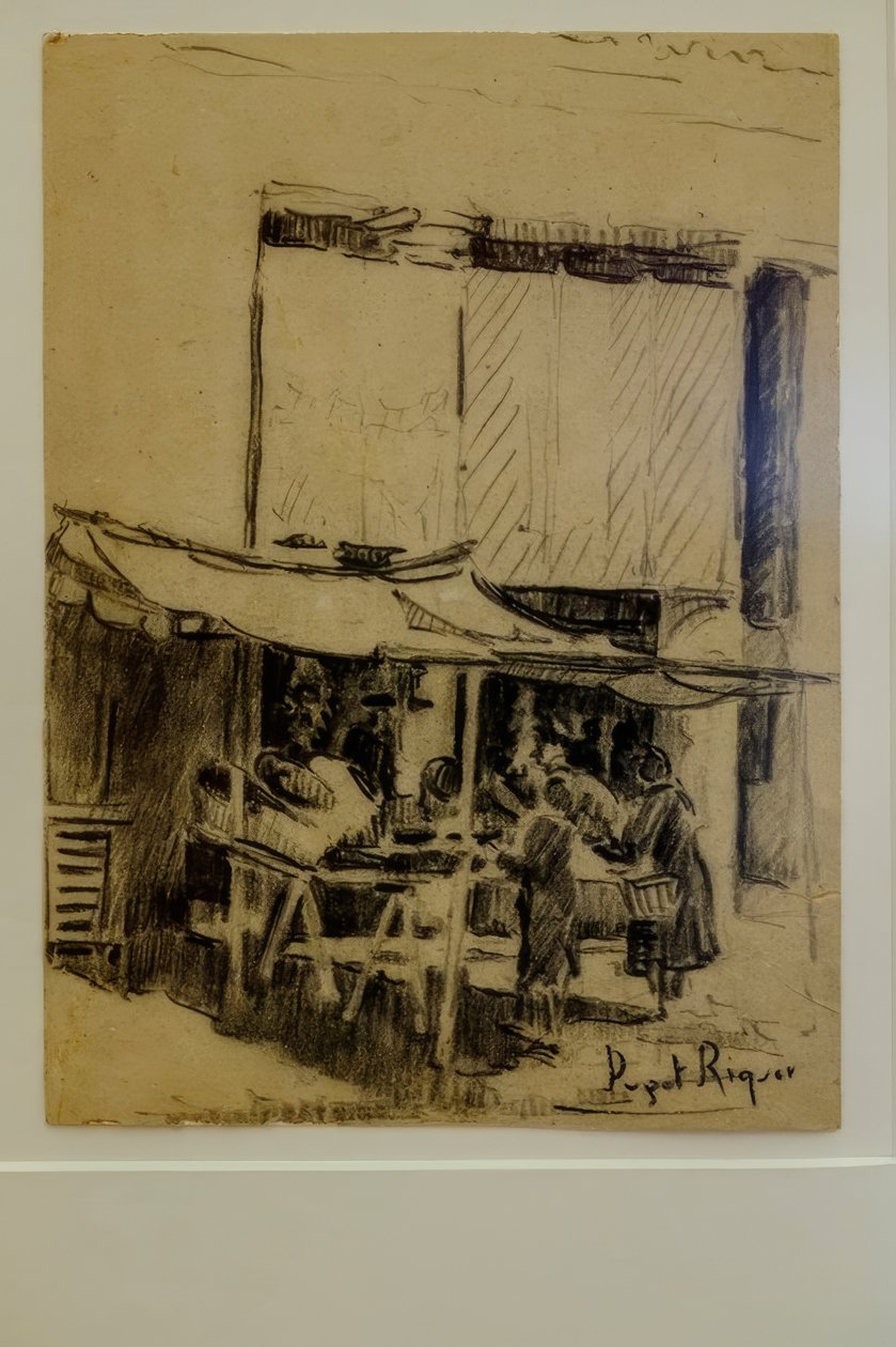 náměstí, Narcís Puget Riquer, kresba uhlem, muzeum Puget, šlechtický dům Can LLaudis, Dalt Vila, Ibiza, baleárské ostrovy, Španělsko od Puget Riquer