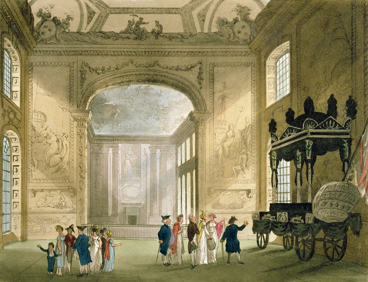 Greenwichská nemocnice z Ackermannova mikrokosmu Londýna (tisk) od Pugin and Rowlandson