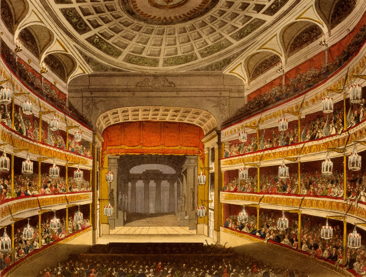 Divadlo New Covent Garden, z mikrokosmu Londýna, 1810 od R Ackermanna (ručně kolorovaná akvatinta) od Pugin and Rowlandson