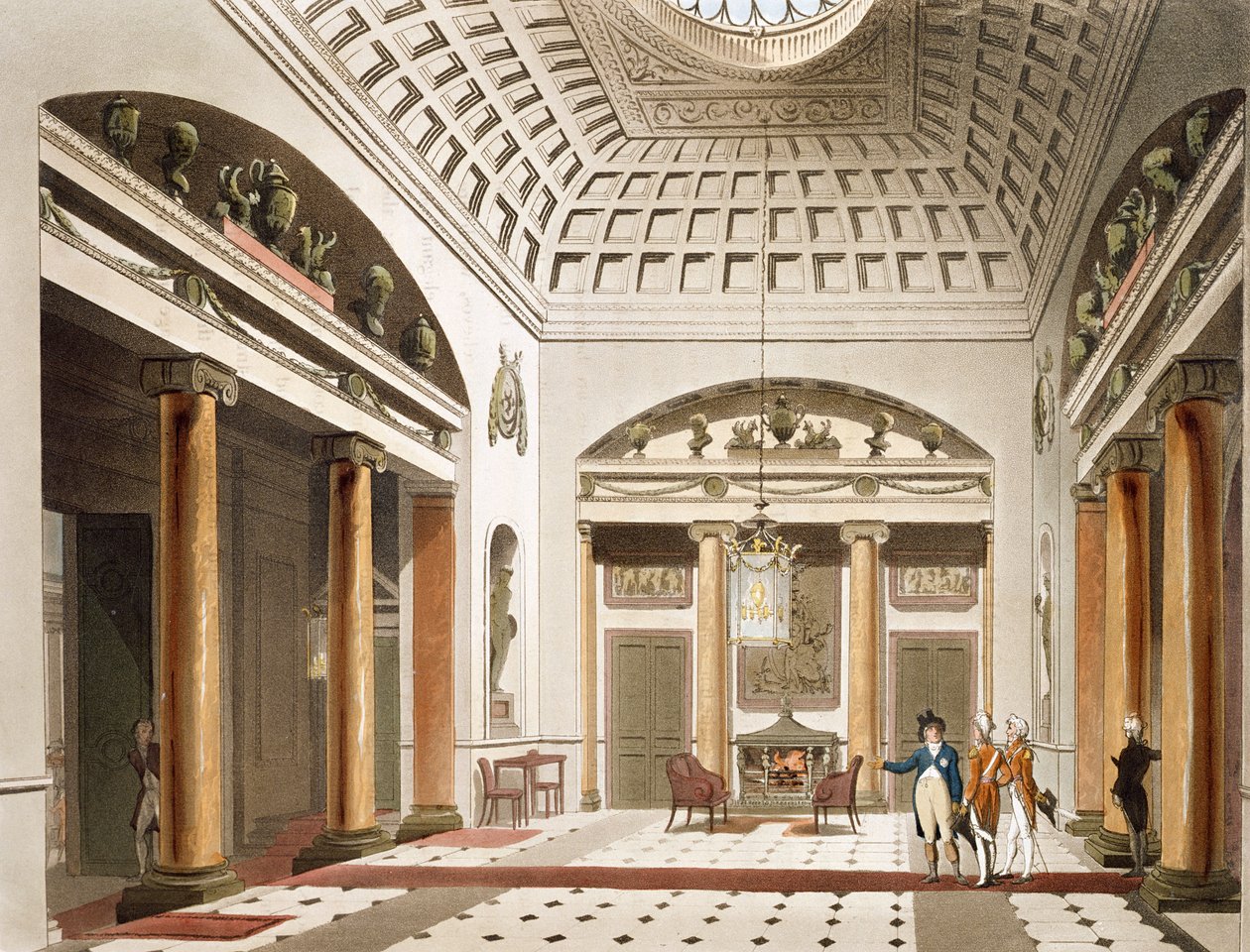Sál, Carlton House, z Ackermannova "Mikrokosmu Londýna od Pugin and Rowlandson