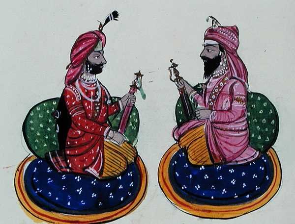 Maharaja Kharak Singh a Maharaja Nau Nihal Singh, kolem roku 1890 (akvarel na papíře) od Punjabi School