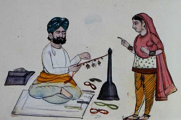 Silk Braid Maker, cca 1890 (akvarel na papíře) od Punjabi School