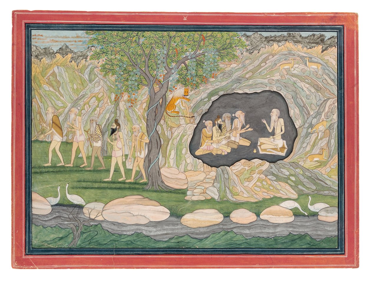 Pět Siddhů se vydalo do pohoří Kailasha, kolem roku 1820 (neprůhledné wc na papíře) od Purkhu